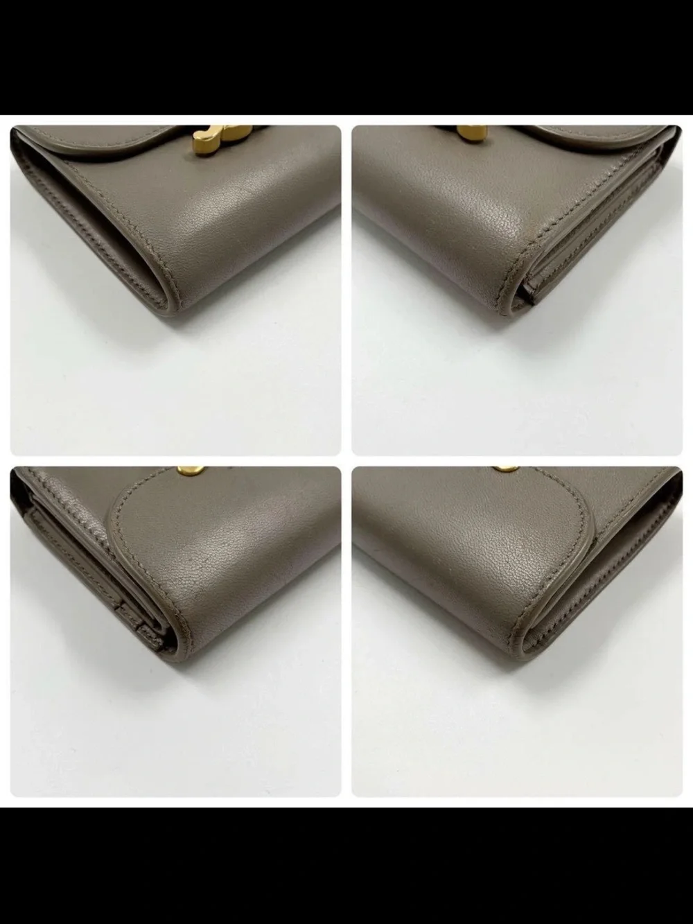 Celine Gray Leather Triomphe Mini Wallet with Gold Hardware